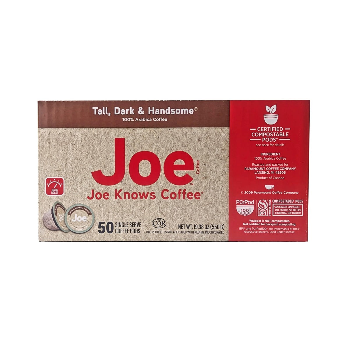 Joe Knows Coffee® Tall, Dark & Handsome® 50ct Single Serve Compostable Pods