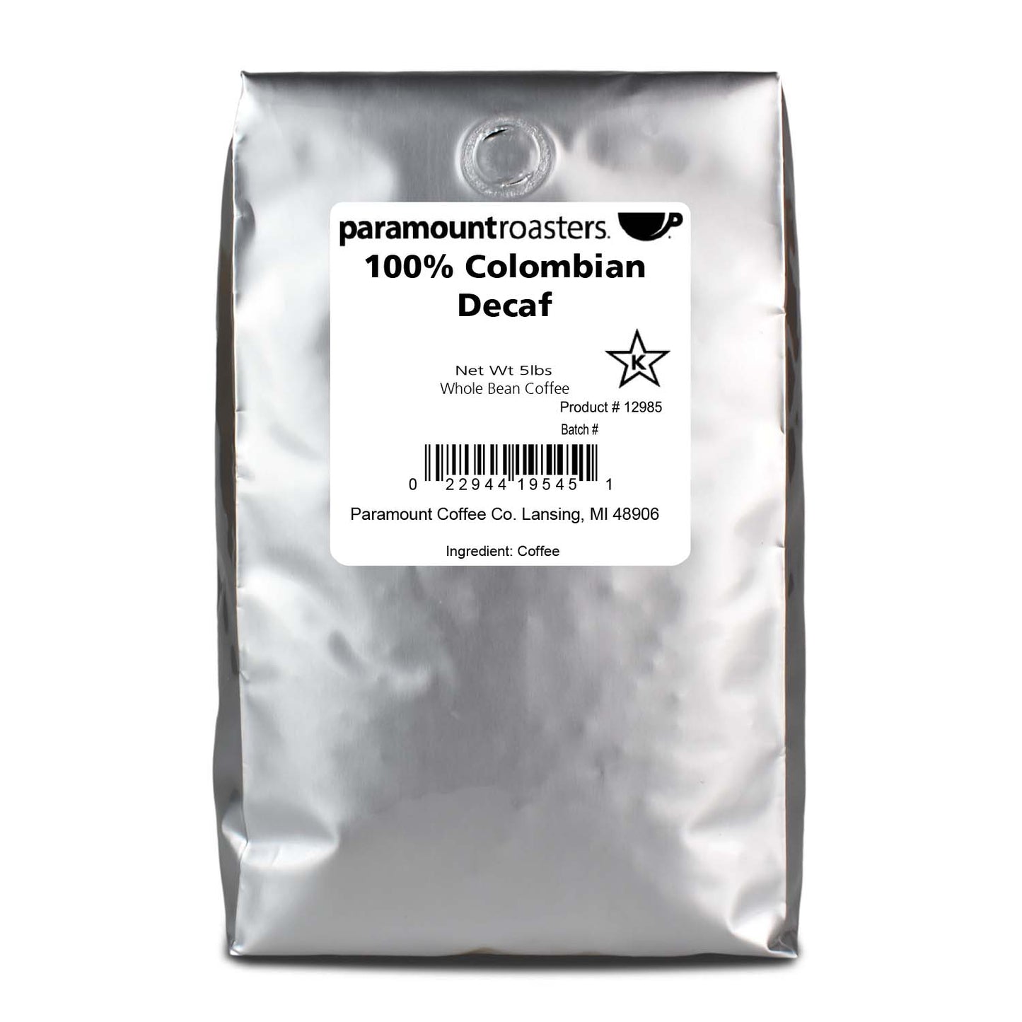 100% Colombian Decaf 5lb Whole Bean Coffee