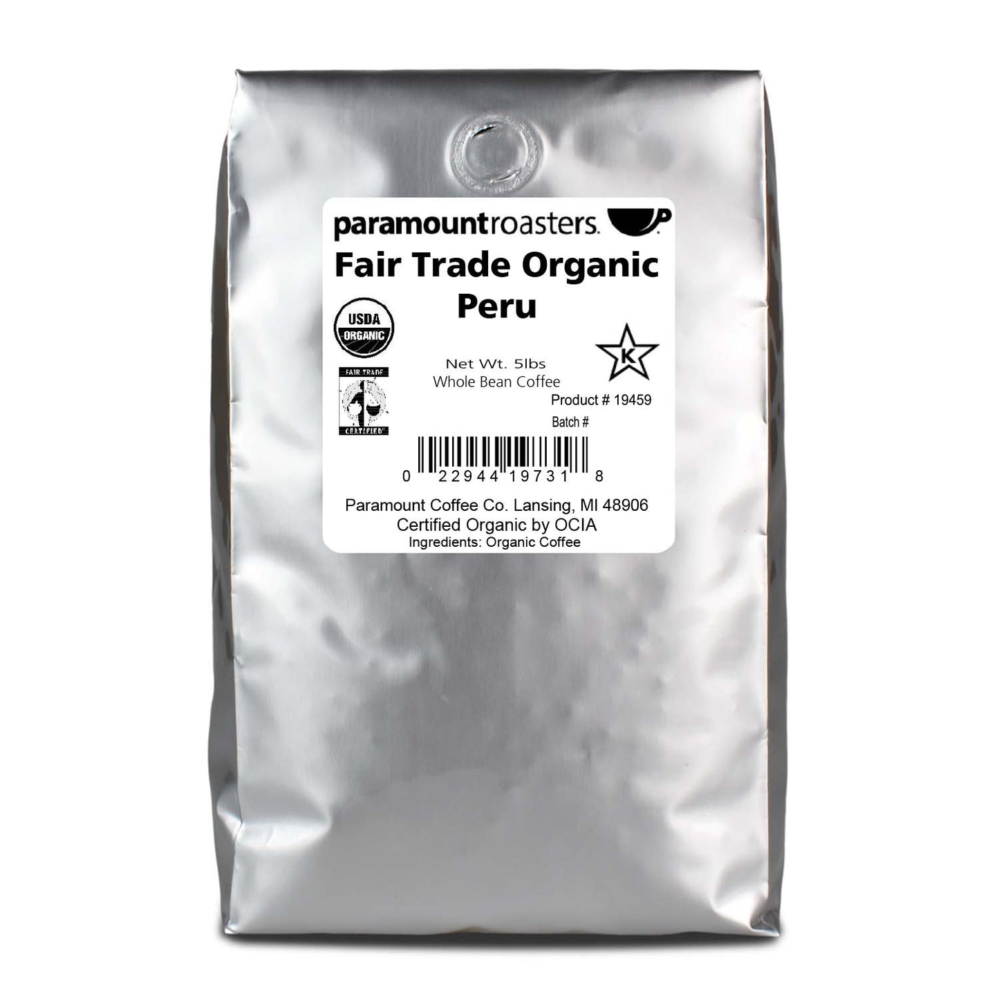 Fair Trade Organic Peru 5lb Whole Bean Coffee